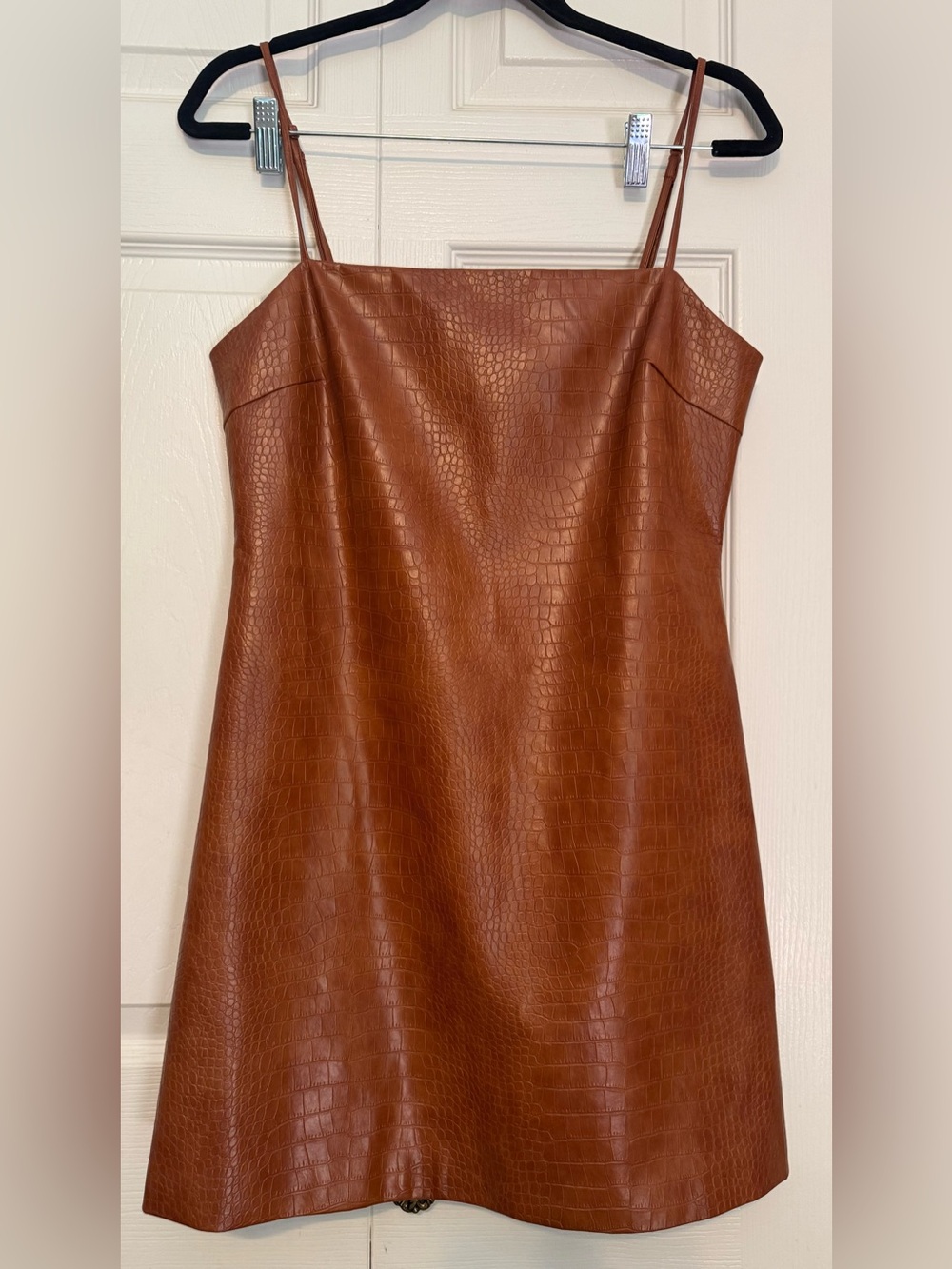 Bardot Cognac Faux-Croc Mini Slip Dress